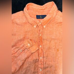 Polo Ralph Lauren Shirt Mens 2XB Orange Linen Short Sleeve Button Down Pony Logo